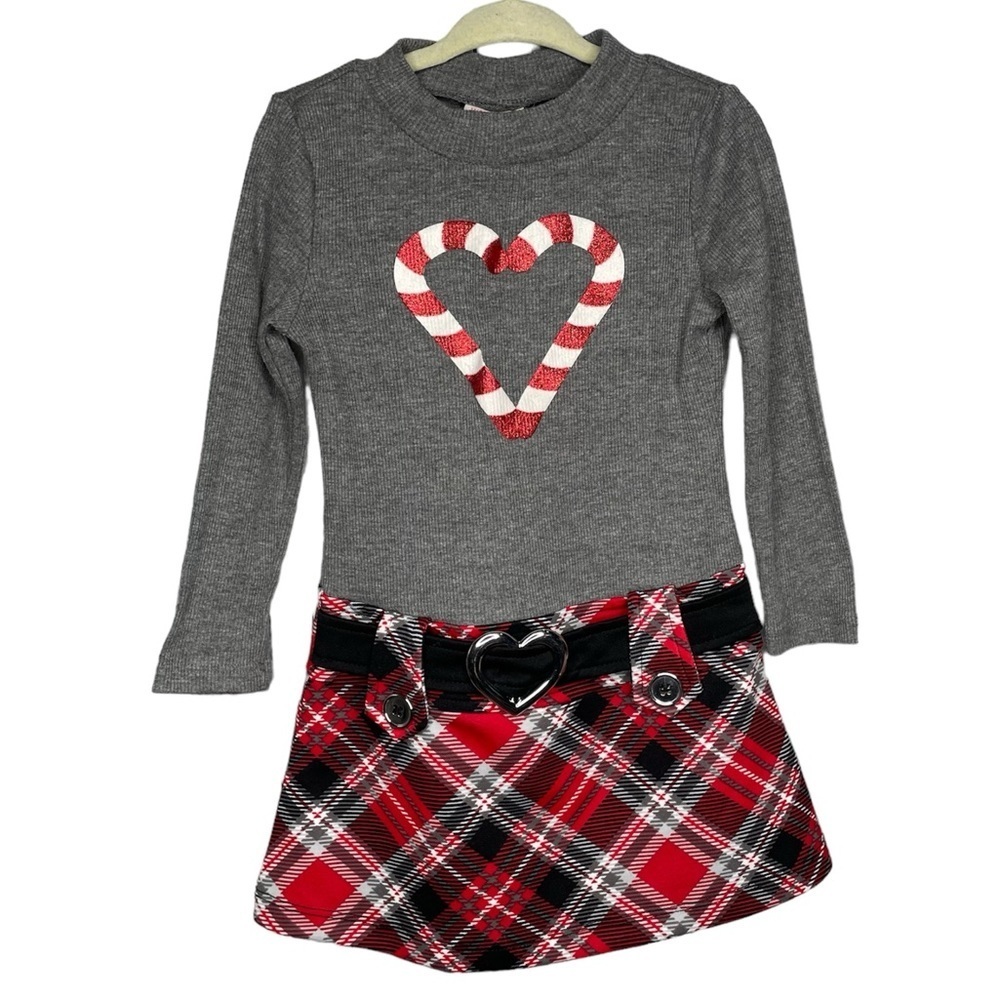 Christmas dress candy cane belted plaid skirt retro y2k WonderKids size 3T